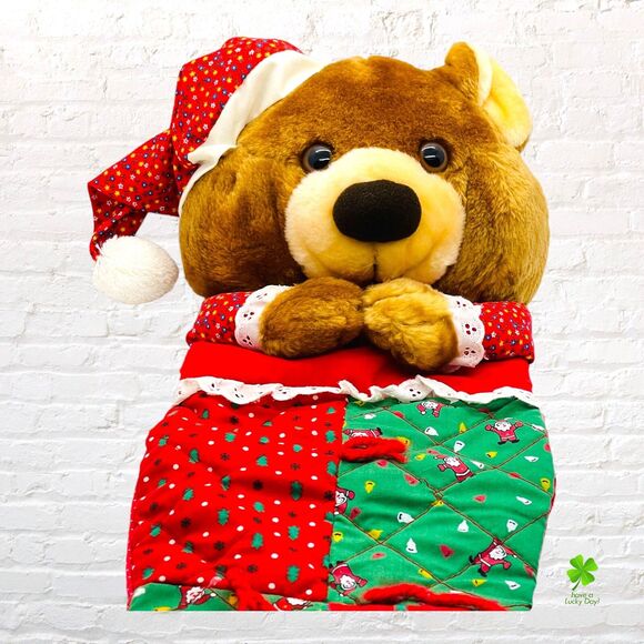 Vintage 1980s Christmas Stocking 21" Smithy Brown Teddy Bear Plush Quilted - Picture 11 of 14